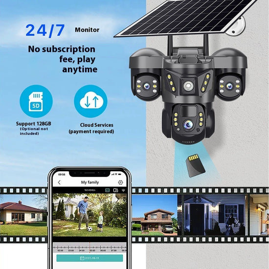 Three-screen Multi Lens Outdoor Solar Surveillance Camera