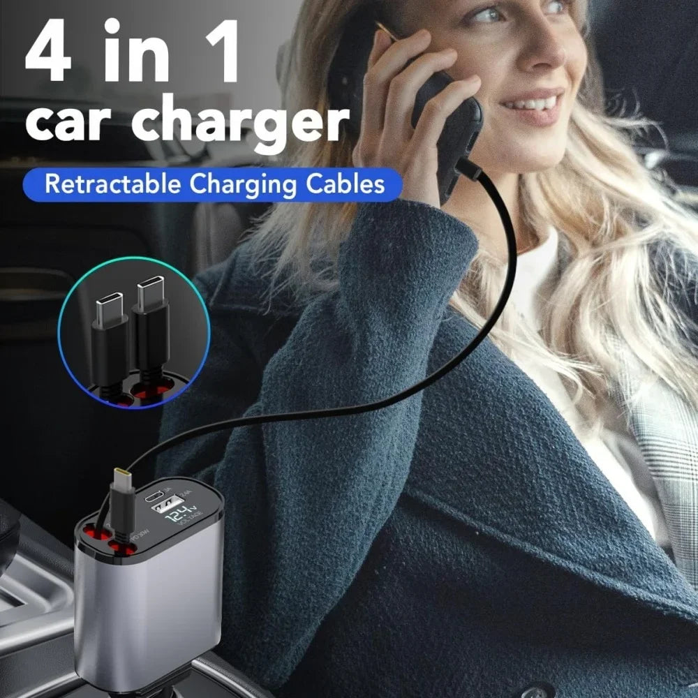 VoltRush 4-in-1 Retractable Car Charger  